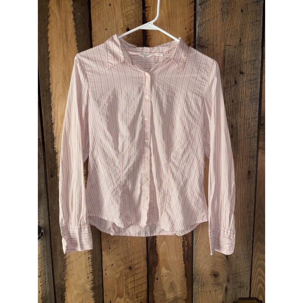 American Eagle Women’s Striped Button Down Shirt Y2K Sheer Size 8